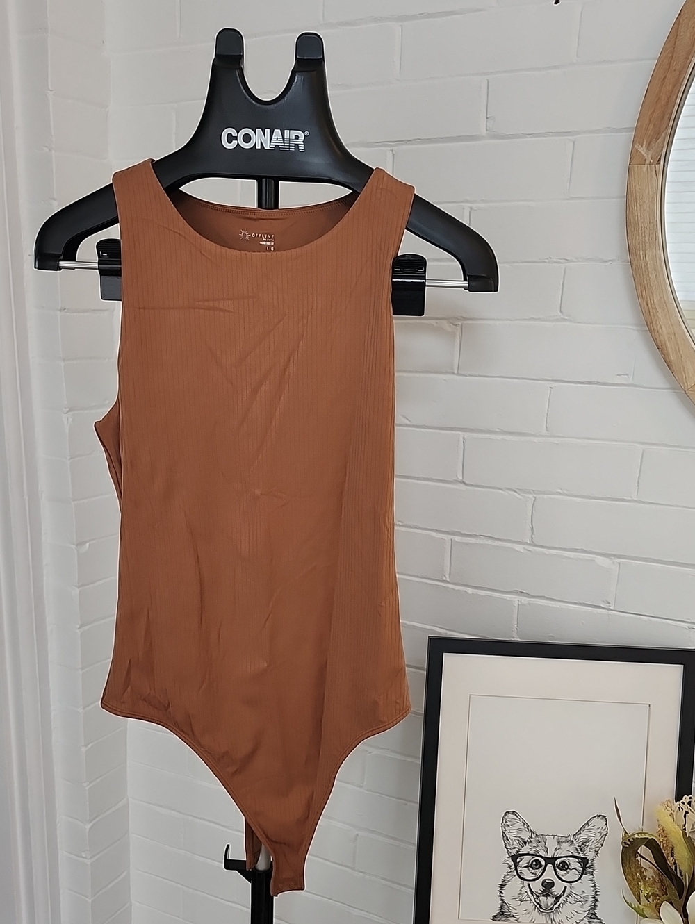Aerie Ribbed Tank Bodysuit in Rusty Brown – Large